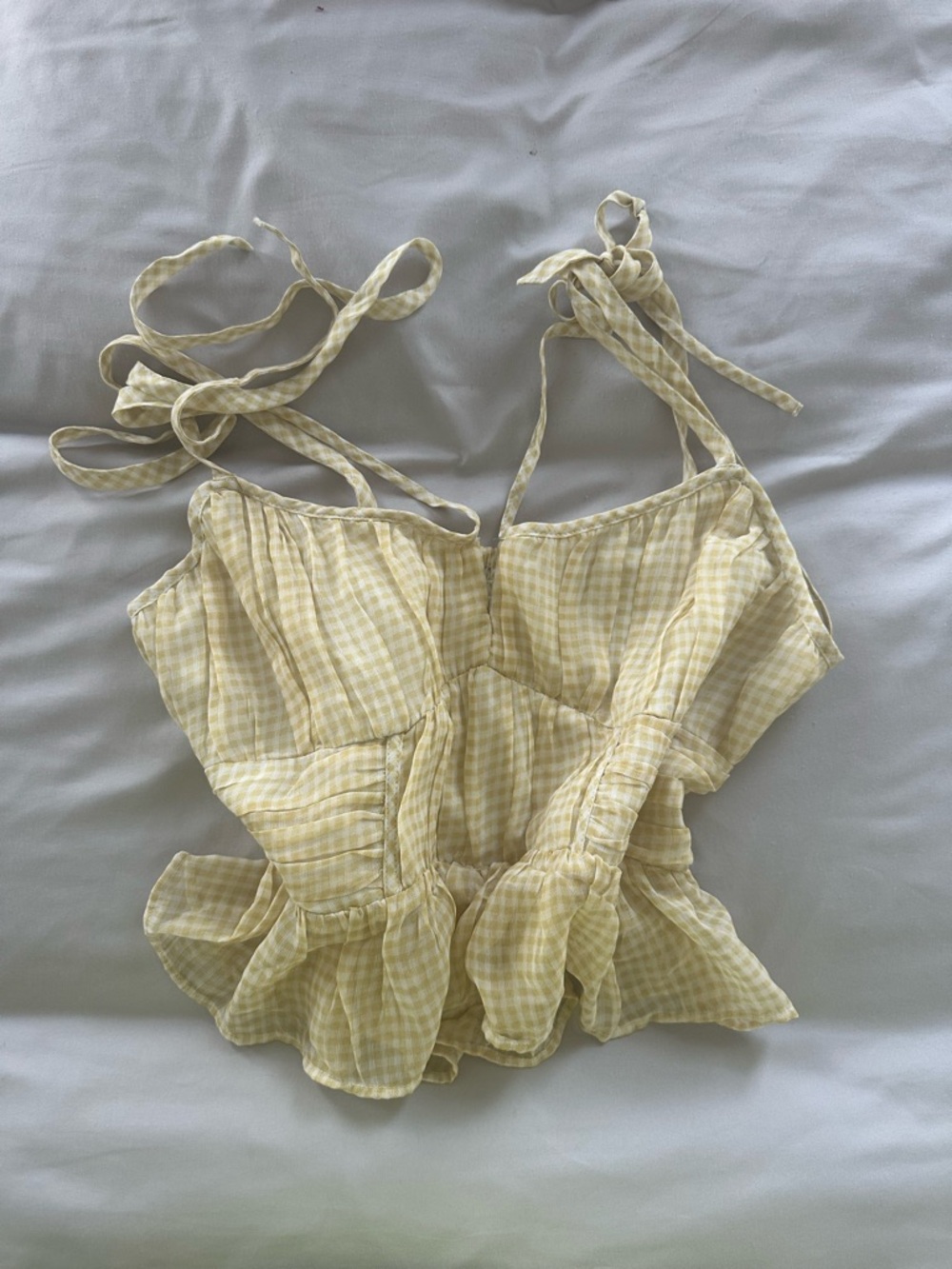 American Eagle Outfitters Yellow Gingham Tie-Shoulder Crop Top